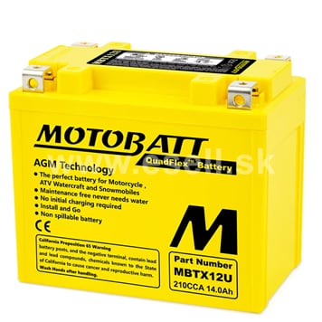 Batéria MOTOBATT MBTX12U, 12V, 14Ah, 210A (YTX12-BS, YTX14-BS, YTX14H-BS)