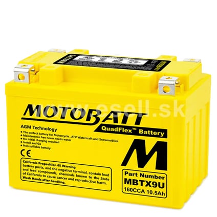 Batéria MOTOBATT MBTX9U, 12V, 10,5Ah, 160A (YTX9-BS, YT12A-BS, YTZ12S, YTZ14S)