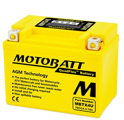 Batéria Motobatt MBTX4U, 12V, 4,7 Ah, 70A (YB4L-B, YB4L-A,YTX4L-BS,YT4L-BS)