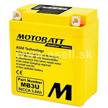 Batéria Motobatt MB3U, 12V, 3,8 Ah, 50A (YB3L-A; YB3L-B)