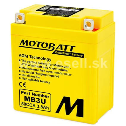 Batéria Motobatt MB3U, 12V, 3,8 Ah, 50A (YB3L-A; YB3L-B)